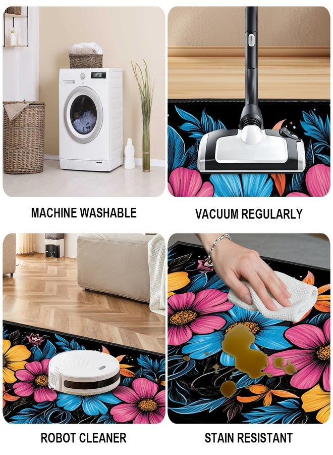 THISFIND Floral Washable Entry Rug, 2x3 Small Rugs for Entryway Kitchen Bathroom Door Mat Indoor Entrance, Boho Carpet Carpet Non Slip Doormat Low Pile Flower Area Rugs (Floral-3, 2'x3') - Image 4